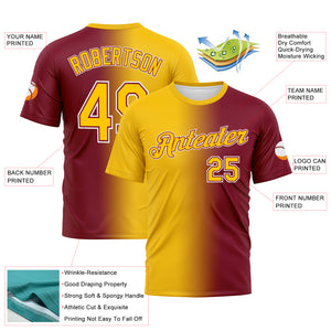 Custom Crimson Yellow-White Gradient Fashion Performance T-Shirt