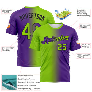 Custom Purple Neon Green-Black Gradient Fashion Performance T-Shirt