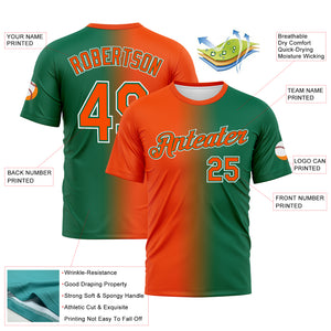 Custom Kelly Green Orange-White Gradient Fashion Performance T-Shirt