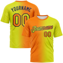 Load image into Gallery viewer, Custom Neon Yellow Bay Orange-Navy Gradient Fashion Performance T-Shirt
