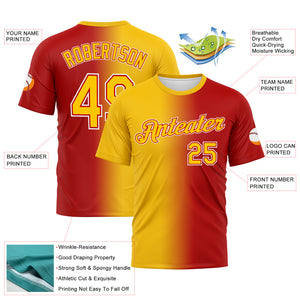 Custom Red Yellow-White Gradient Fashion Performance T-Shirt