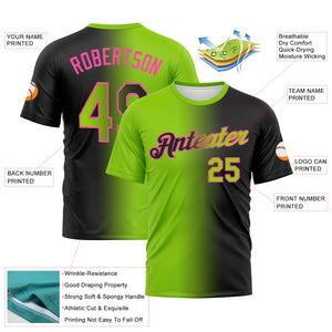 Custom Black Neon Green-Pink Gradient Fashion Performance T-Shirt