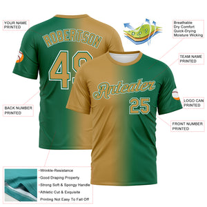 Custom Kelly Green Old Gold-White Gradient Fashion Performance T-Shirt