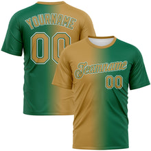 Load image into Gallery viewer, Custom Kelly Green Old Gold-White Gradient Fashion Performance T-Shirt
