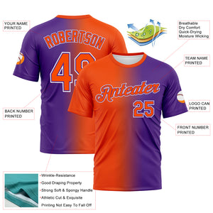Custom Purple Orange-White Gradient Fashion Performance T-Shirt