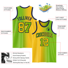 Load image into Gallery viewer, Custom Neon Green Yellow-Navy Authentic Gradient Fashion Basketball Jersey
