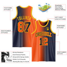 Load image into Gallery viewer, Custom Navy Orange-Gold Authentic Gradient Fashion Basketball Jersey
