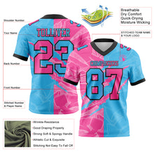 Load image into Gallery viewer, Custom Sky Blue Pink-Black Mesh Authentic Gradient Fashion Scratch Football Jersey
