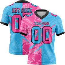 Load image into Gallery viewer, Custom Sky Blue Pink-Black Mesh Authentic Gradient Fashion Scratch Football Jersey
