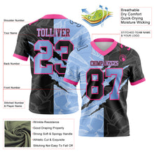 Load image into Gallery viewer, Custom Black Light Blue-Pink Mesh Authentic Gradient Fashion Scratch Football Jersey
