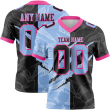 Load image into Gallery viewer, Custom Black Light Blue-Pink Mesh Authentic Gradient Fashion Scratch Football Jersey
