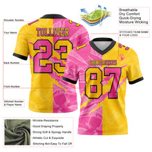 Load image into Gallery viewer, Custom Yellow Pink-Black Mesh Authentic Gradient Fashion Scratch Football Jersey
