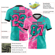 Load image into Gallery viewer, Custom Aqua Pink-Black Mesh Authentic Gradient Fashion Scratch Football Jersey
