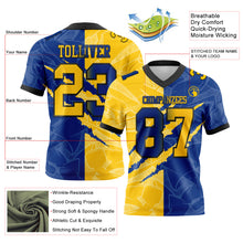 Load image into Gallery viewer, Custom Royal Yellow-Black Mesh Authentic Gradient Fashion Scratch Football Jersey
