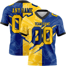 Load image into Gallery viewer, Custom Royal Yellow-Black Mesh Authentic Gradient Fashion Scratch Football Jersey
