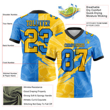 Load image into Gallery viewer, Custom Powder Blue Yellow-Black Mesh Authentic Gradient Fashion Scratch Football Jersey

