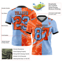 Load image into Gallery viewer, Custom Light Blue Orange-Black Mesh Authentic Gradient Fashion Scratch Football Jersey
