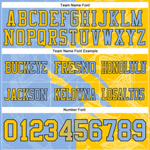 Load image into Gallery viewer, Custom Light Blue Yellow-Black Mesh Authentic Gradient Fashion Scratch Football Jersey
