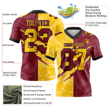 Load image into Gallery viewer, Custom Crimson Yellow-Black Mesh Authentic Gradient Fashion Scratch Football Jersey
