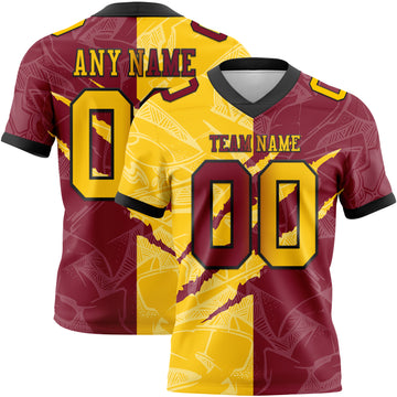 Custom Crimson Yellow-Black Mesh Authentic Gradient Fashion Scratch Football Jersey