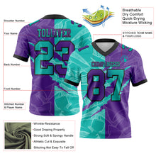Load image into Gallery viewer, Custom Purple Aqua-Black Mesh Authentic Gradient Fashion Scratch Football Jersey
