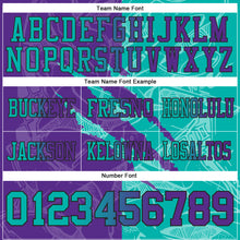 Load image into Gallery viewer, Custom Purple Aqua-Black Mesh Authentic Gradient Fashion Scratch Football Jersey

