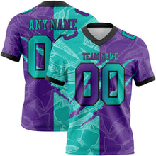 Load image into Gallery viewer, Custom Purple Aqua-Black Mesh Authentic Gradient Fashion Scratch Football Jersey
