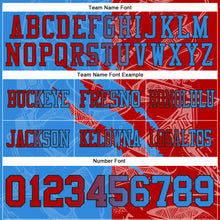 Load image into Gallery viewer, Custom Powder Blue Red-Navy Mesh Authentic Gradient Fashion Scratch Football Jersey
