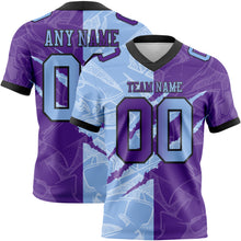 Load image into Gallery viewer, Custom Purple Light Blue-Black Mesh Authentic Gradient Fashion Scratch Football Jersey
