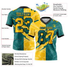 Load image into Gallery viewer, Custom Teal Yellow-Black Mesh Authentic Gradient Fashion Scratch Football Jersey
