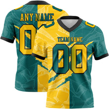Load image into Gallery viewer, Custom Teal Yellow-Black Mesh Authentic Gradient Fashion Scratch Football Jersey
