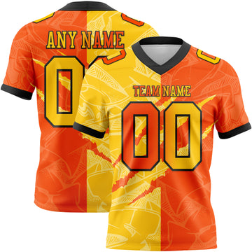 Custom Orange Yellow-Black Mesh Authentic Gradient Fashion Scratch Football Jersey