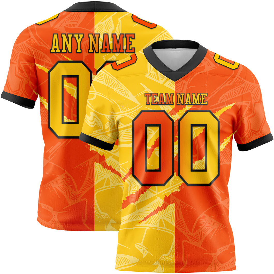 Custom Orange Yellow-Black Mesh Authentic Gradient Fashion Scratch Football Jersey
