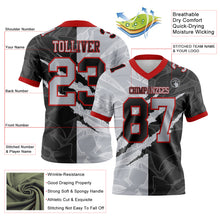 Load image into Gallery viewer, Custom Black Gray-Red Mesh Authentic Gradient Fashion Scratch Football Jersey
