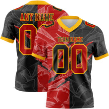 Load image into Gallery viewer, Custom Black Red-Gold Mesh Authentic Gradient Fashion Scratch Football Jersey
