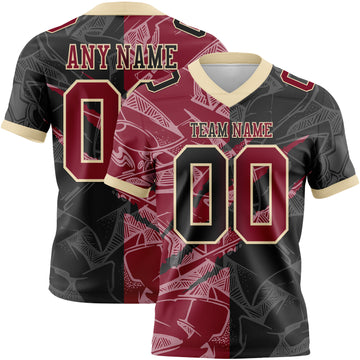 Custom Black Crimson-Cream Mesh Authentic Gradient Fashion Scratch Football Jersey