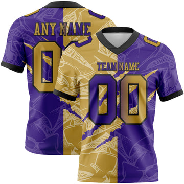 Custom Purple Old Gold-Black Mesh Authentic Gradient Fashion Scratch Football Jersey