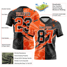 Load image into Gallery viewer, Custom Black Orange-White Mesh Authentic Gradient Fashion Scratch Football Jersey
