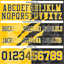 Load image into Gallery viewer, Custom Black Yellow-White Mesh Authentic Gradient Fashion Scratch Football Jersey
