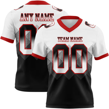 Custom White Black-Red Mesh Authentic Gradient Square Shape Flag Football Jersey