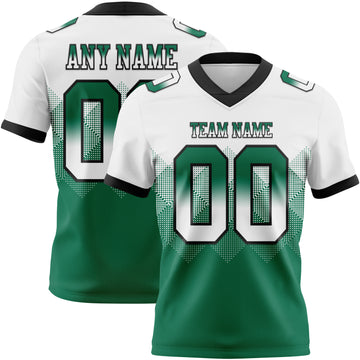 Custom White Kelly Green-Black Mesh Authentic Gradient Square Shape Flag Football Jersey