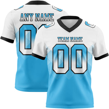 Custom White Sky Blue-Black Mesh Authentic Gradient Square Shape Flag Football Jersey