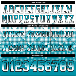 Custom White Teal-Black Mesh Authentic Gradient Square Shape Flag Football Jersey