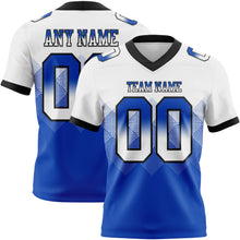 Load image into Gallery viewer, Custom White Thunder Blue-Black Mesh Authentic Gradient Square Shape Flag Football Jersey
