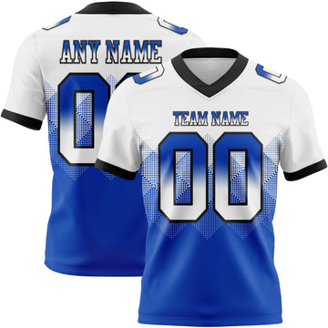 Custom White Thunder Blue-Black Mesh Authentic Gradient Square Shape Flag Football Jersey