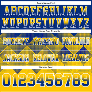 Custom Royal Yellow-White Mesh Authentic Gradient Square Shape Flag Football Jersey