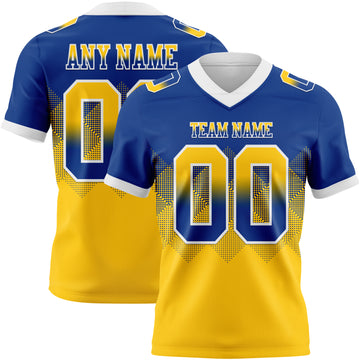 Custom Royal Yellow-White Mesh Authentic Gradient Square Shape Flag Football Jersey