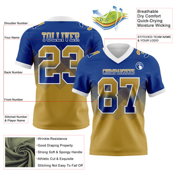 Custom Royal Old Gold-White Mesh Authentic Gradient Square Shape Flag Football Jersey