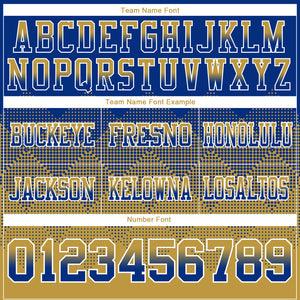 Custom Royal Old Gold-White Mesh Authentic Gradient Square Shape Flag Football Jersey