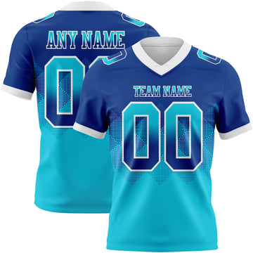 Custom Royal Lakes Blue-White Mesh Authentic Gradient Square Shape Flag Football Jersey